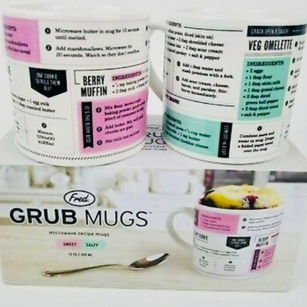2 CUPS FRED GRUB MUGS MICROWAVE RECIPES-NIB